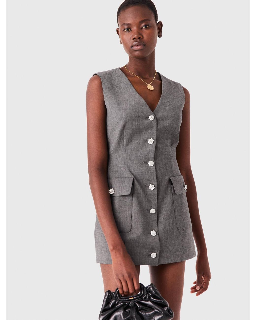 Maje White Jewel Button Tailored Jumpsuit