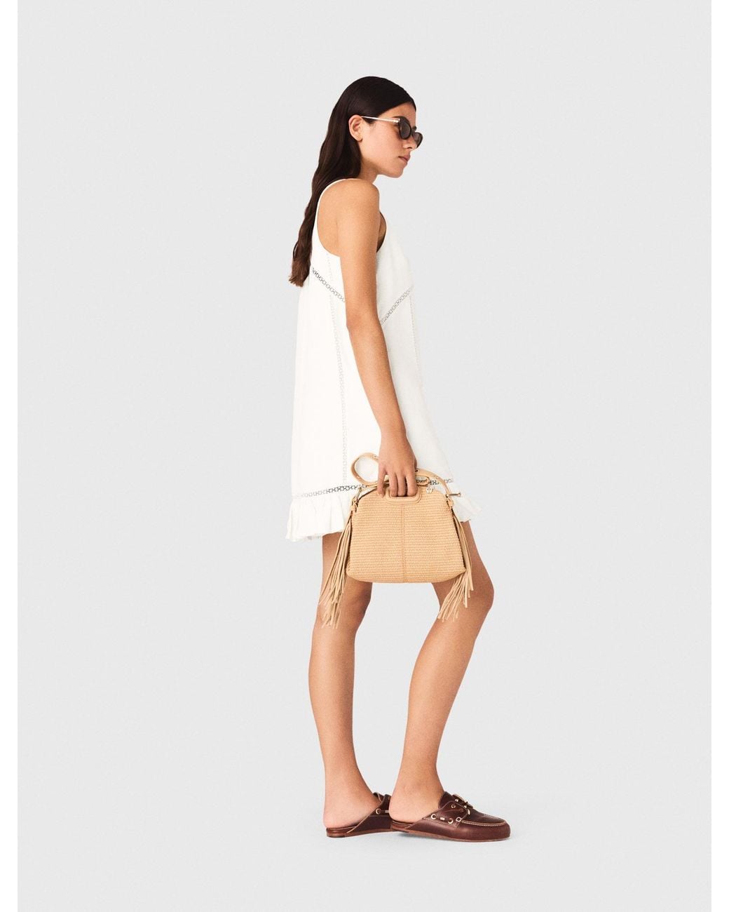 Maje White Embroidered Linen-Blend Dress