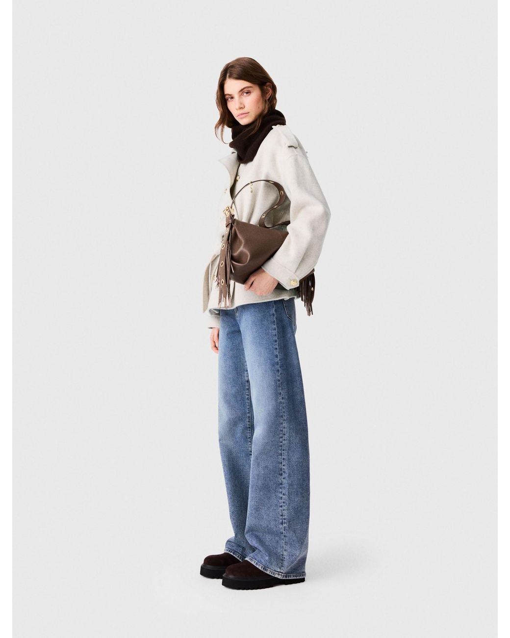 Maje Blue Double-Faced Mid-Length Coat