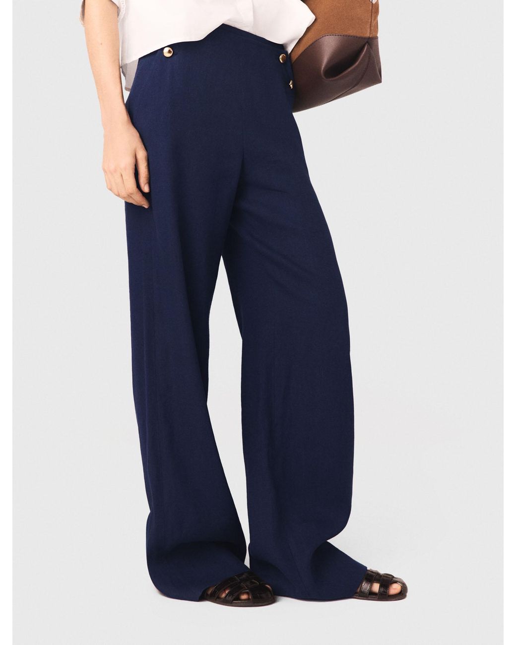 Maje Blue Linen-Blend Sailor Trousers