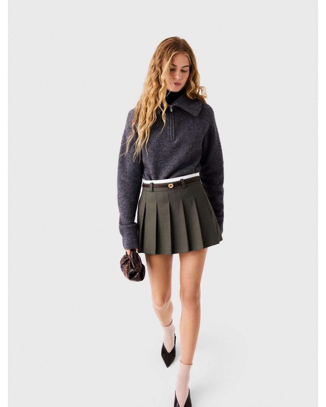 Maje Black Pleated Skirt-Effect Shorts