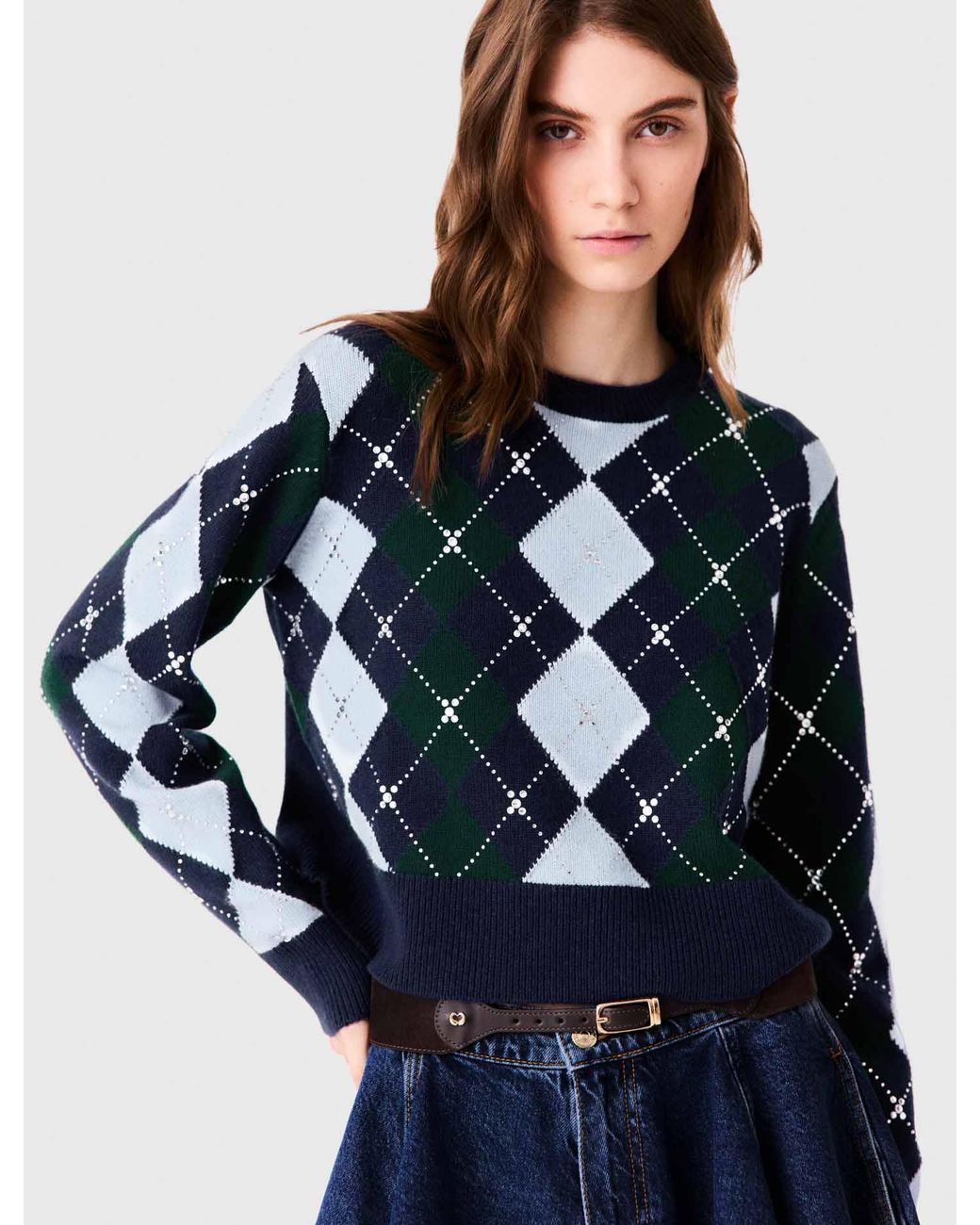 Maje Blue Argyle-Pullover Mit Strass