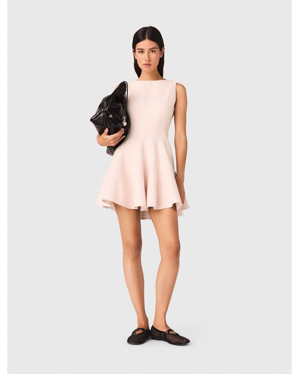 Maje White Short Flared Tweed Dress