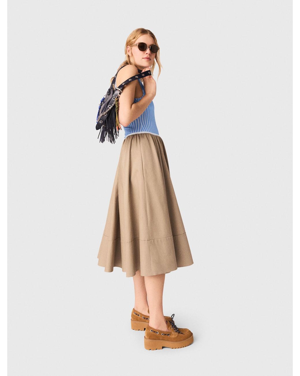 Maje White Mid-Length Cotton Skirt