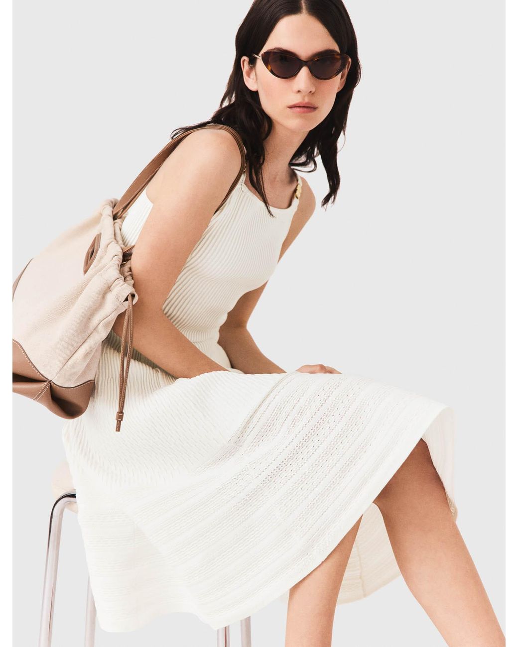 Maje White Knit Maxi Dress
