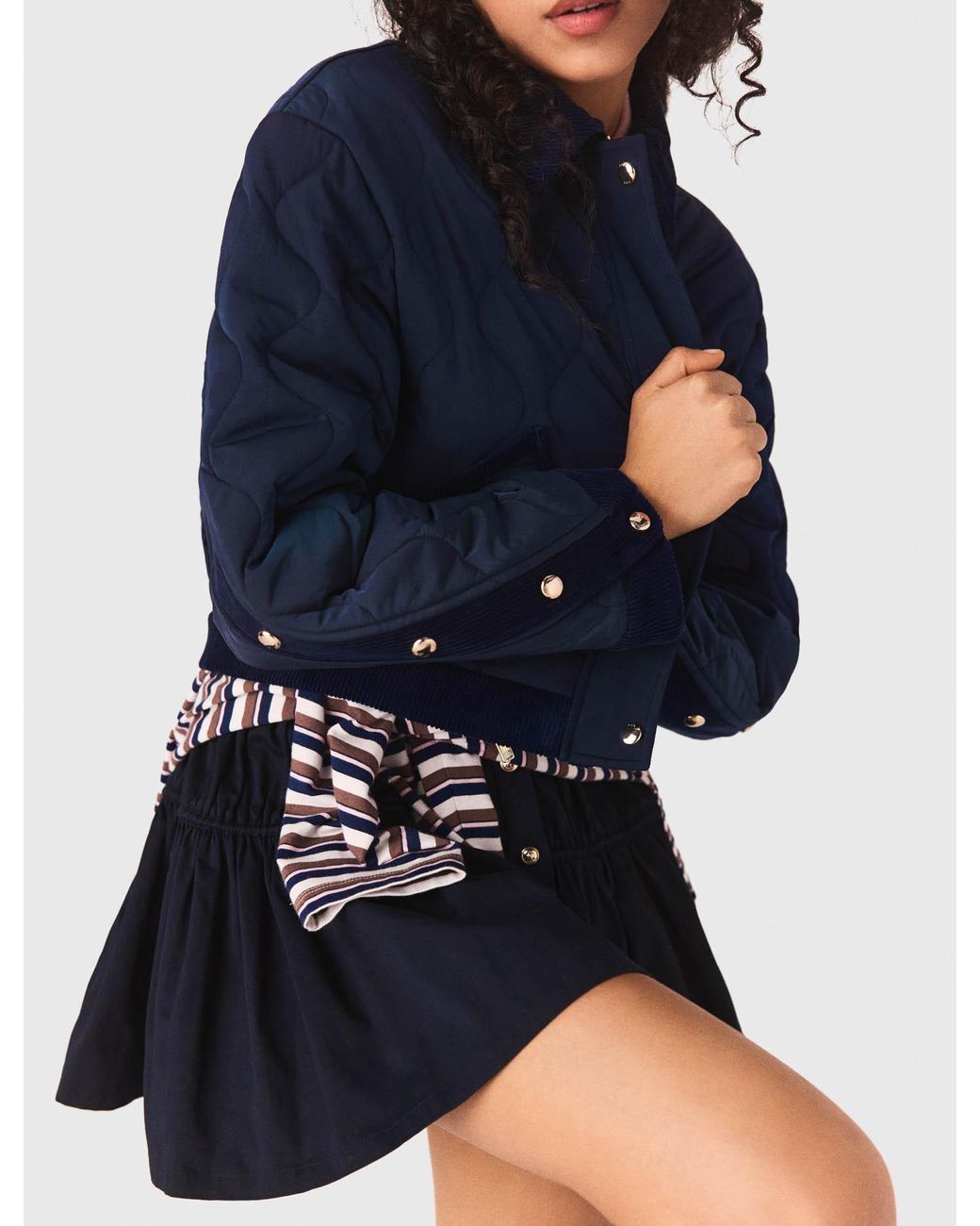 Maje Blue Quilted Jacket With Velvet Details