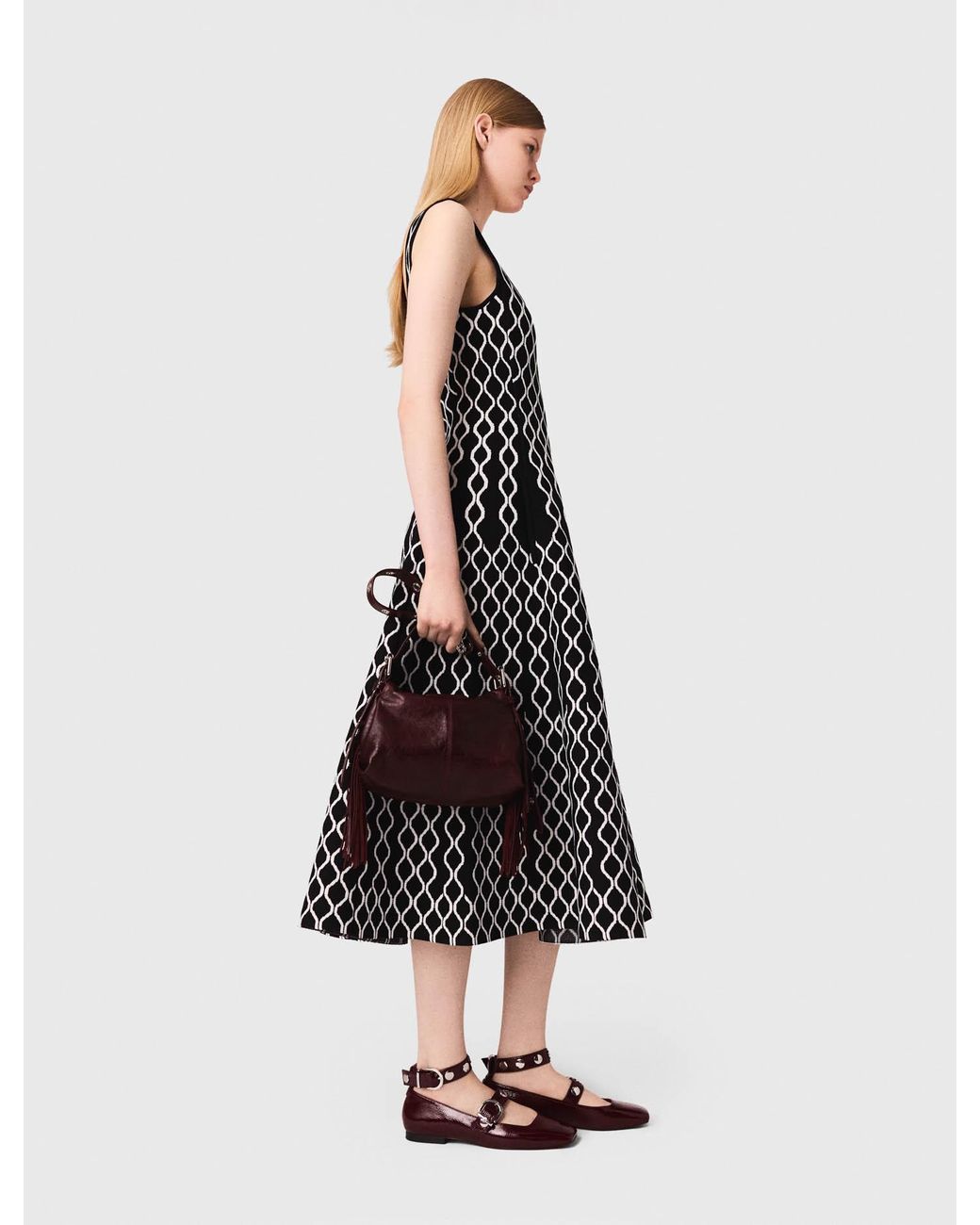 Maje Black Jacquard Knit Midi Dress