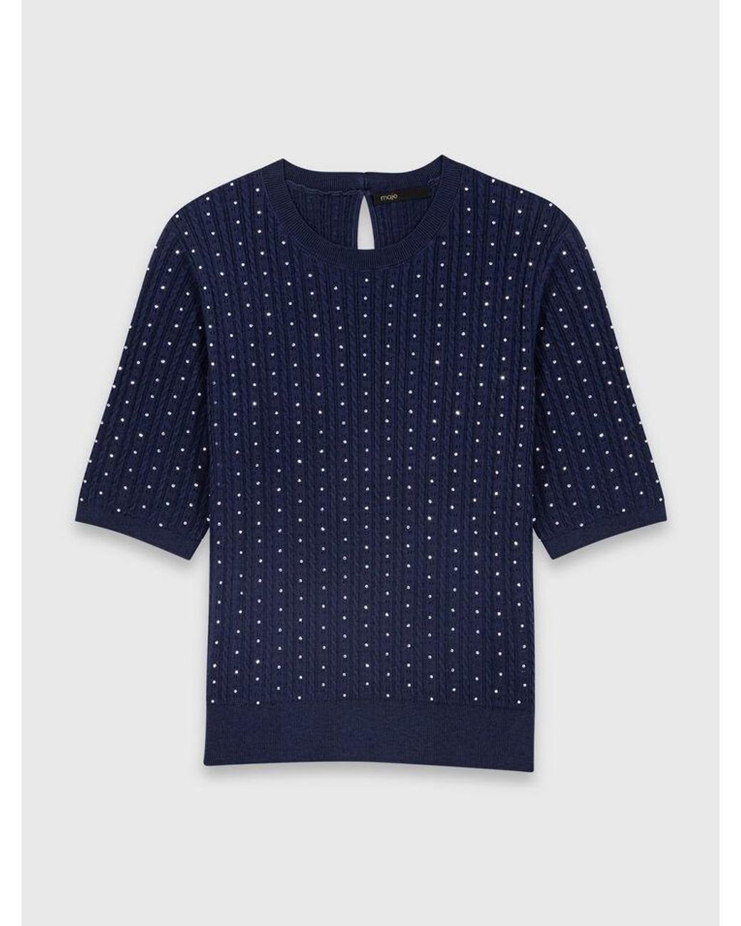 Maje Blue Round-Neck Rhinestone Jumper