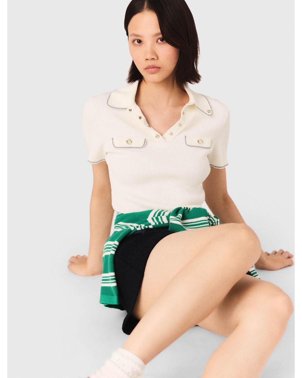 Maje White Short-Sleeve Polo Shirt