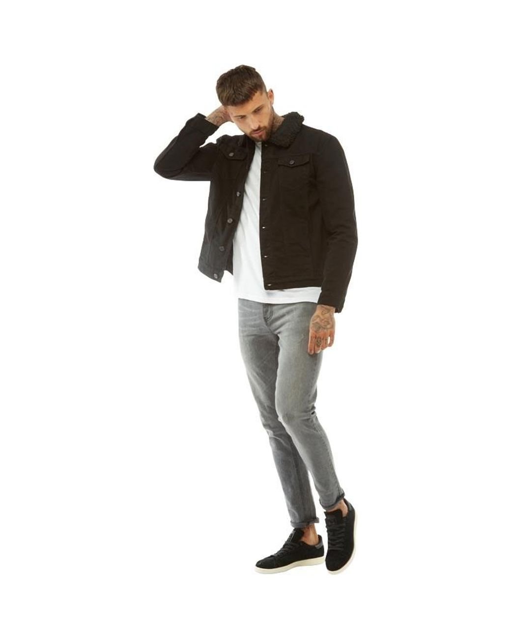 brave soul denim jacket with borg collar