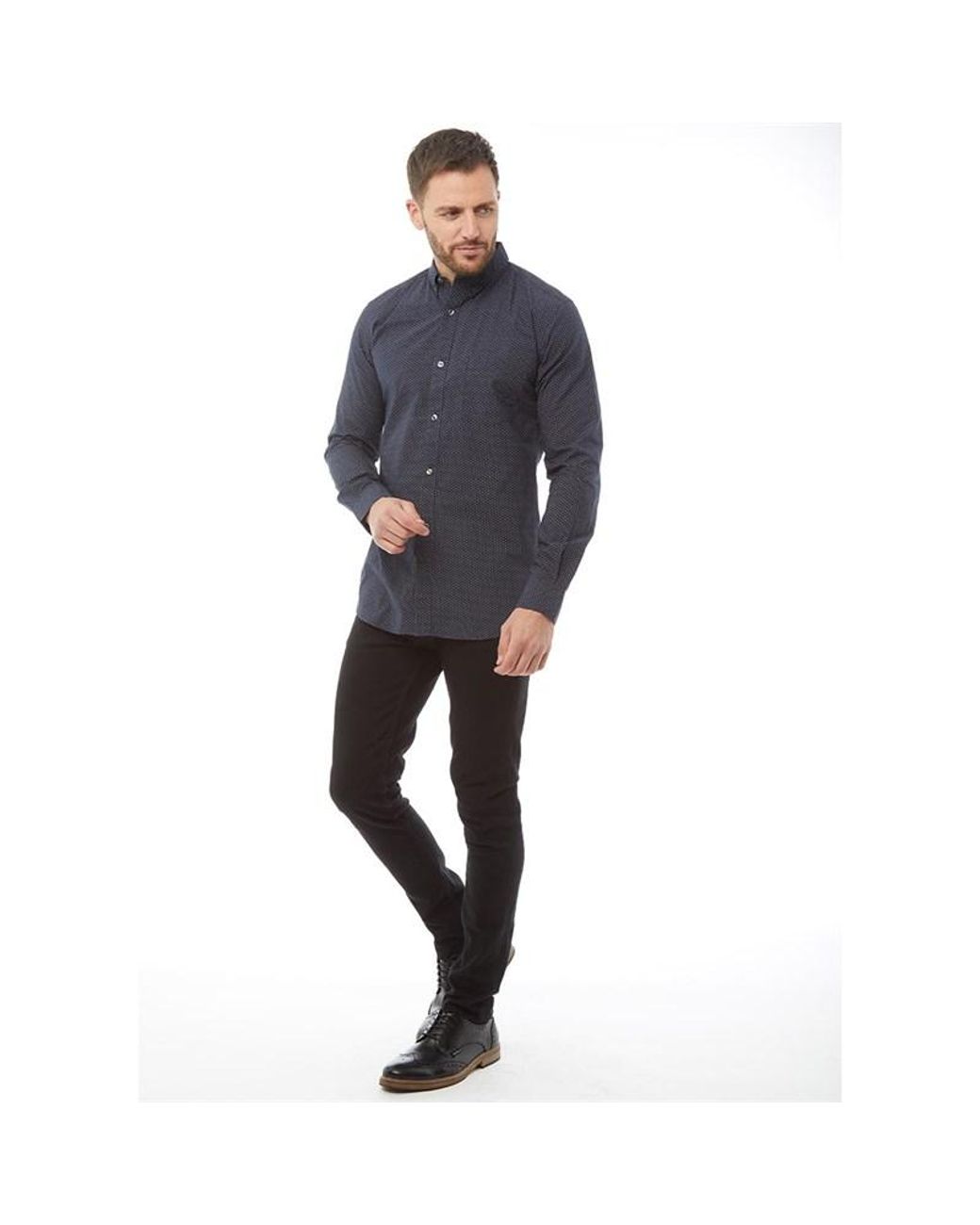 MENS SHIRT FRENCH CONNECTION 52CAD NAVY WHITE LONG SLEEVE ALL SIZES S XXL