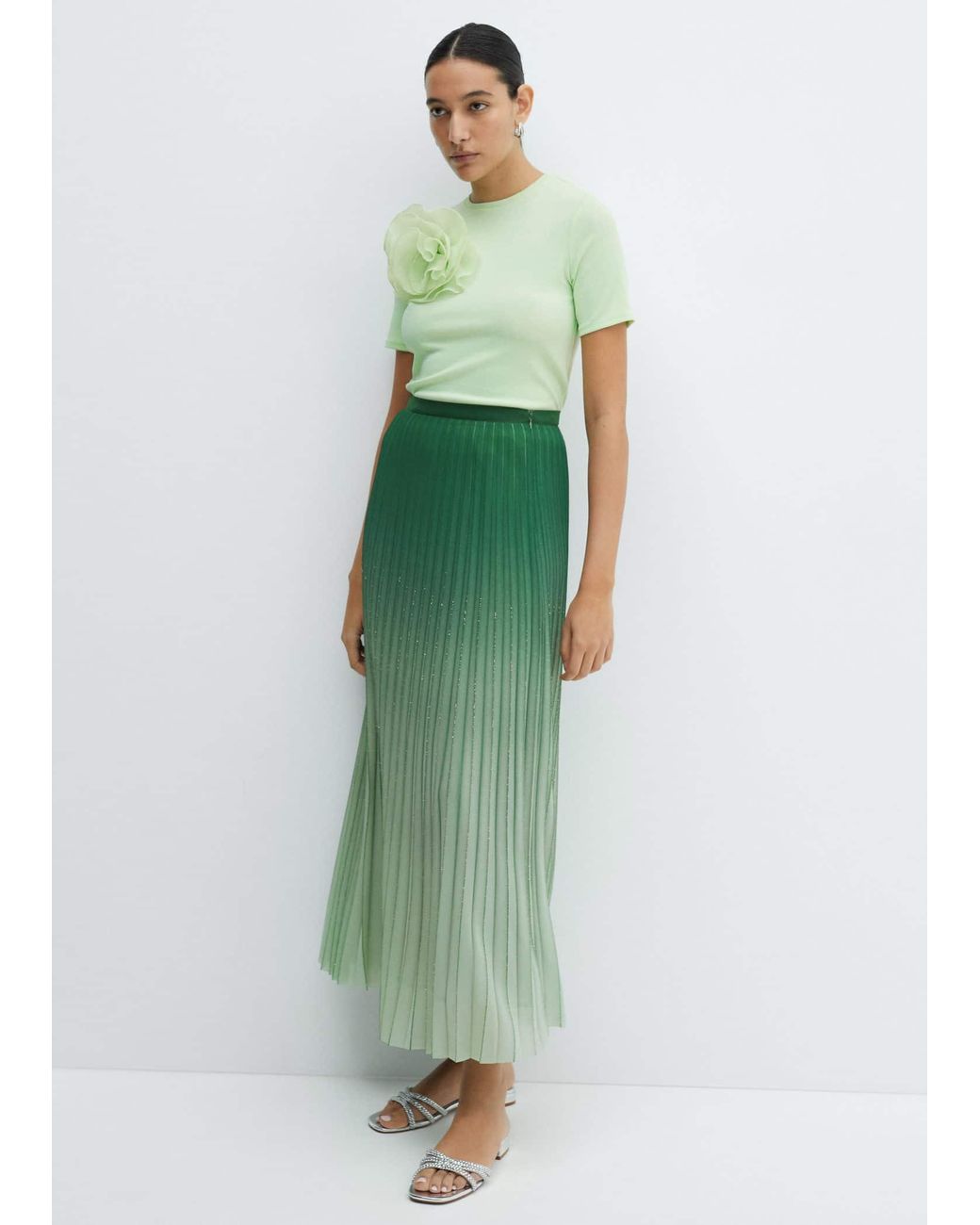 Green pleated skirt mango hotsell