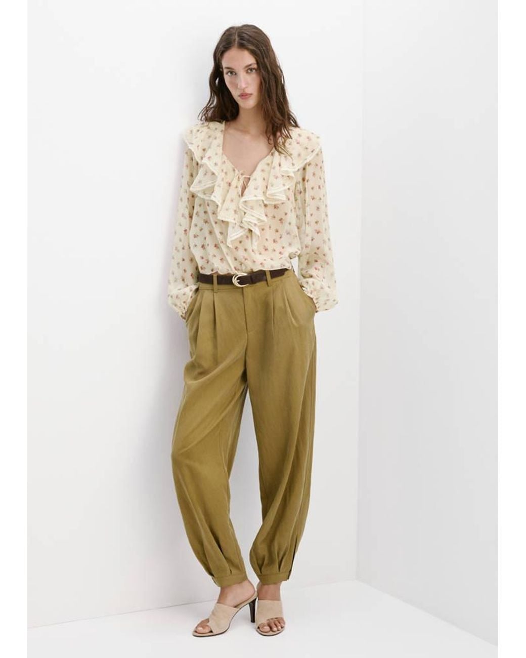 Mango Natural Ruffled Floral Blouse