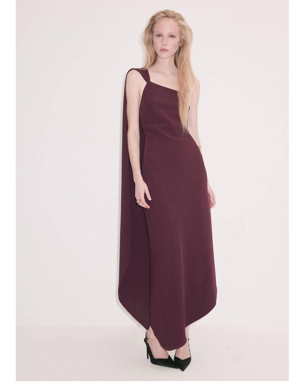 Mango Purple Asymmetrical Dress With Scarf
