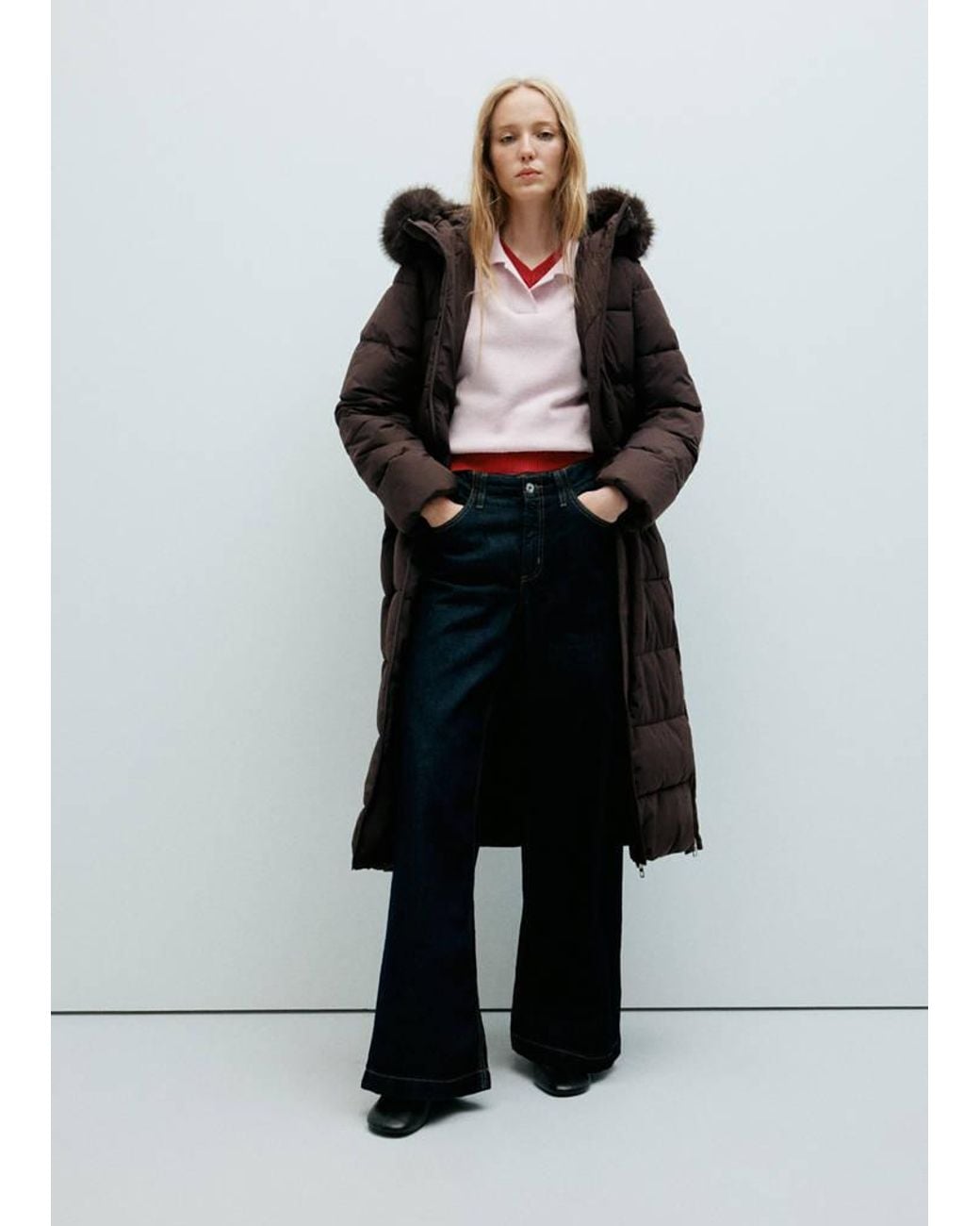 Mango Black Padded Anorak With Faux-Fur Hood