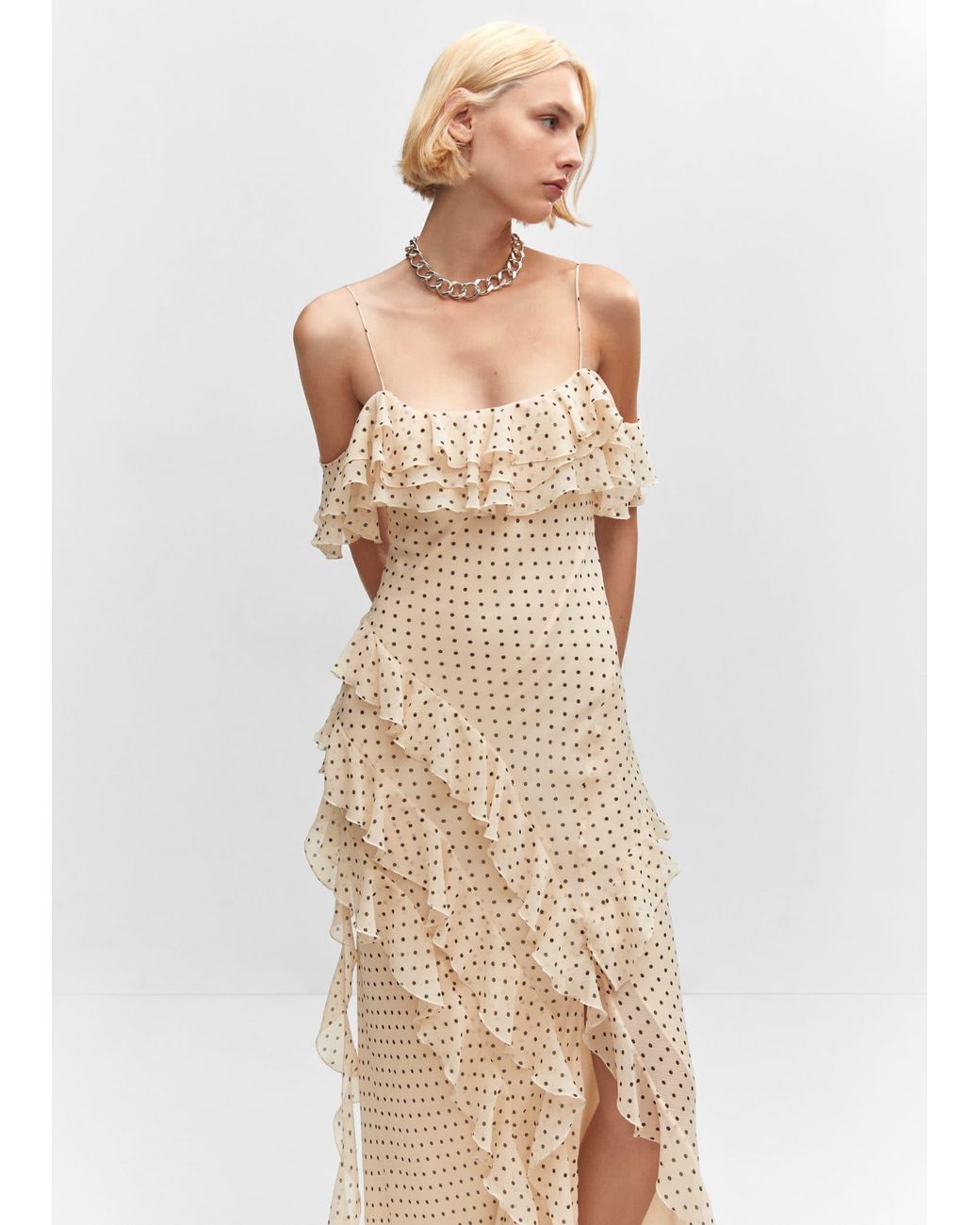Mango Polka dot Ruffled Dress Off in Natural Lyst UK