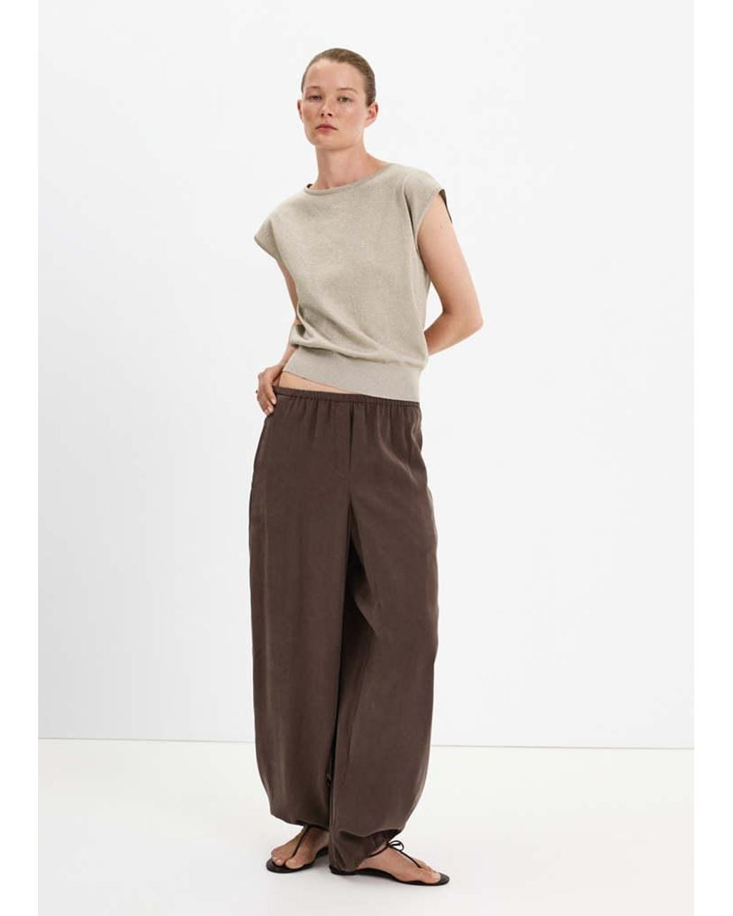Mango Natural Boat-Neck Knitted Top
