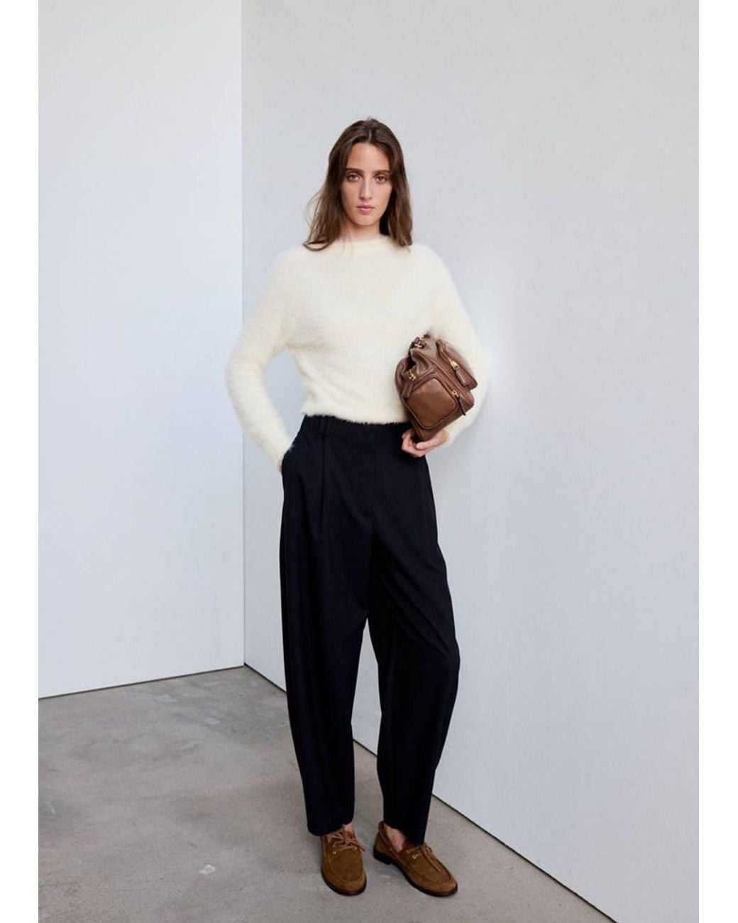Mango Multicolor Faux Fur Jumper With A Crew Neck