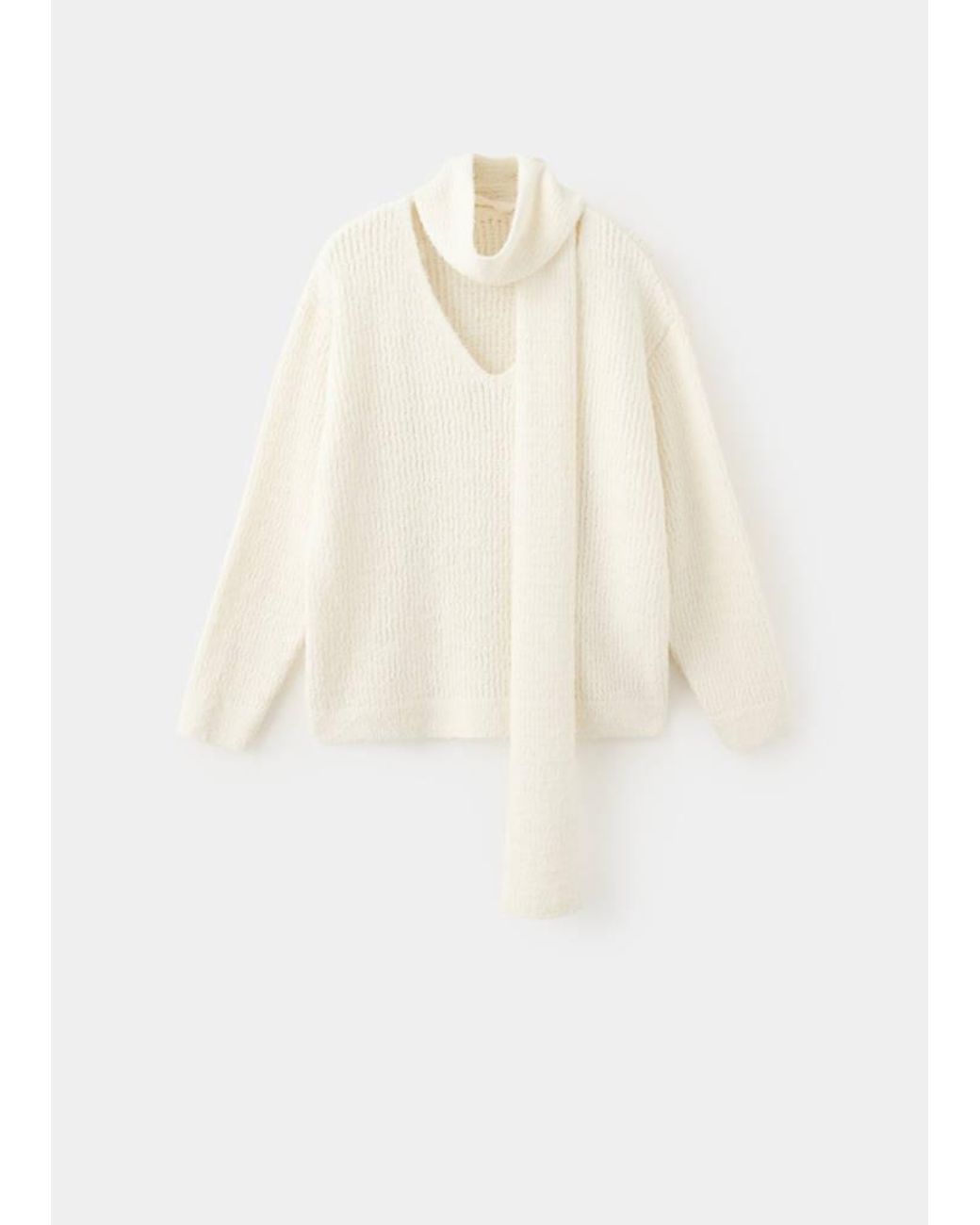Mango White V-Neck Sweater With Scarf