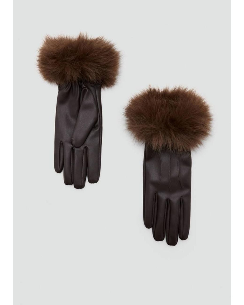 Mango Brown Gloves With Faux Fur Detail