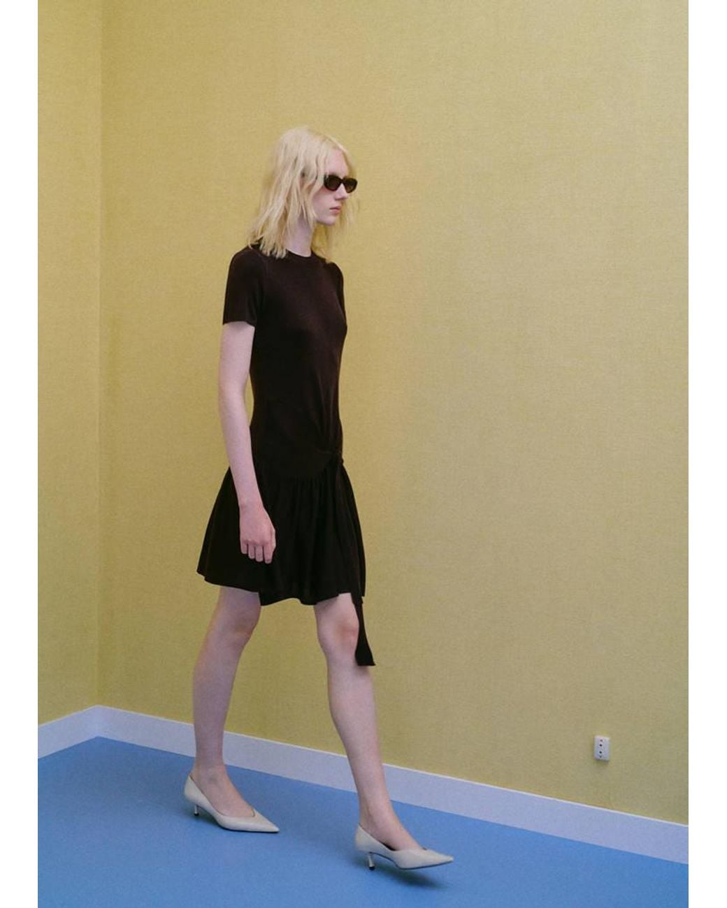 Mango Green Ribbed Lyocell Dress With Bow Detail