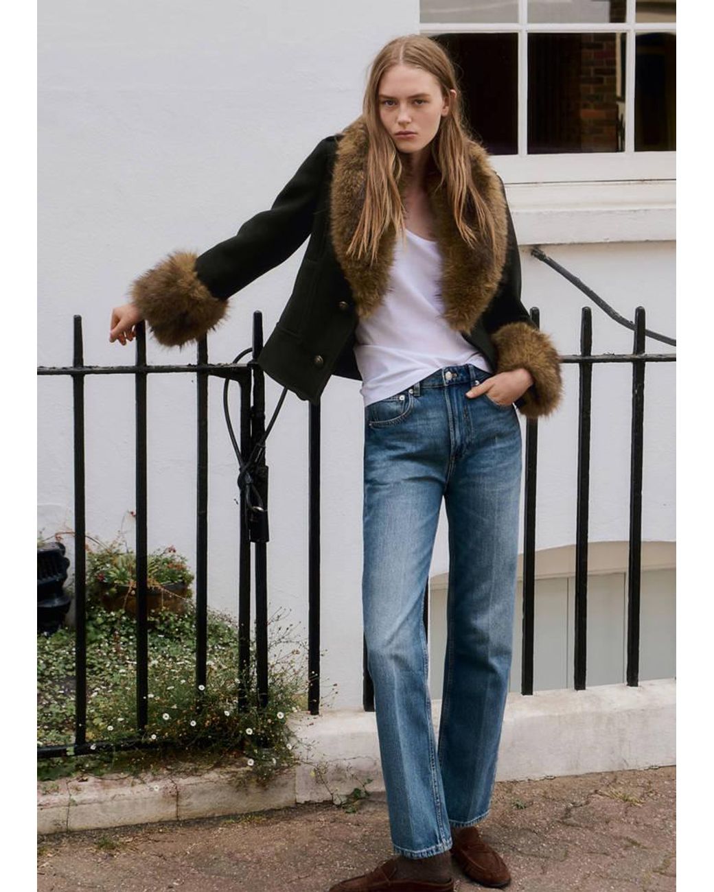 Mango Black Wool Blend Coat With Detachable Fur Lining