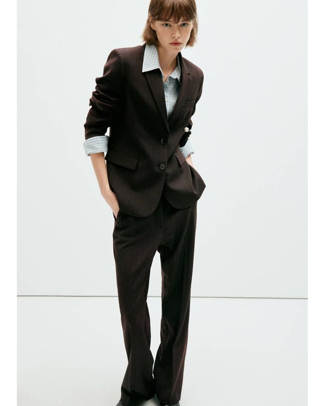Mango Black Straight-Fit Suit Trousers
