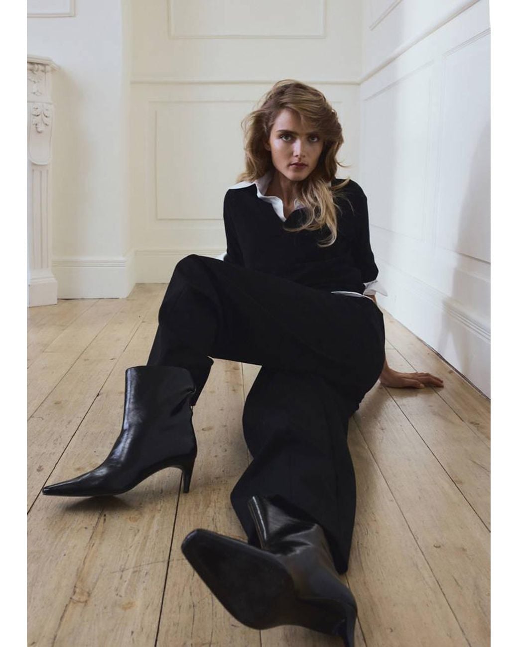 Mango Black Ankle Boots With Square Toe Heel