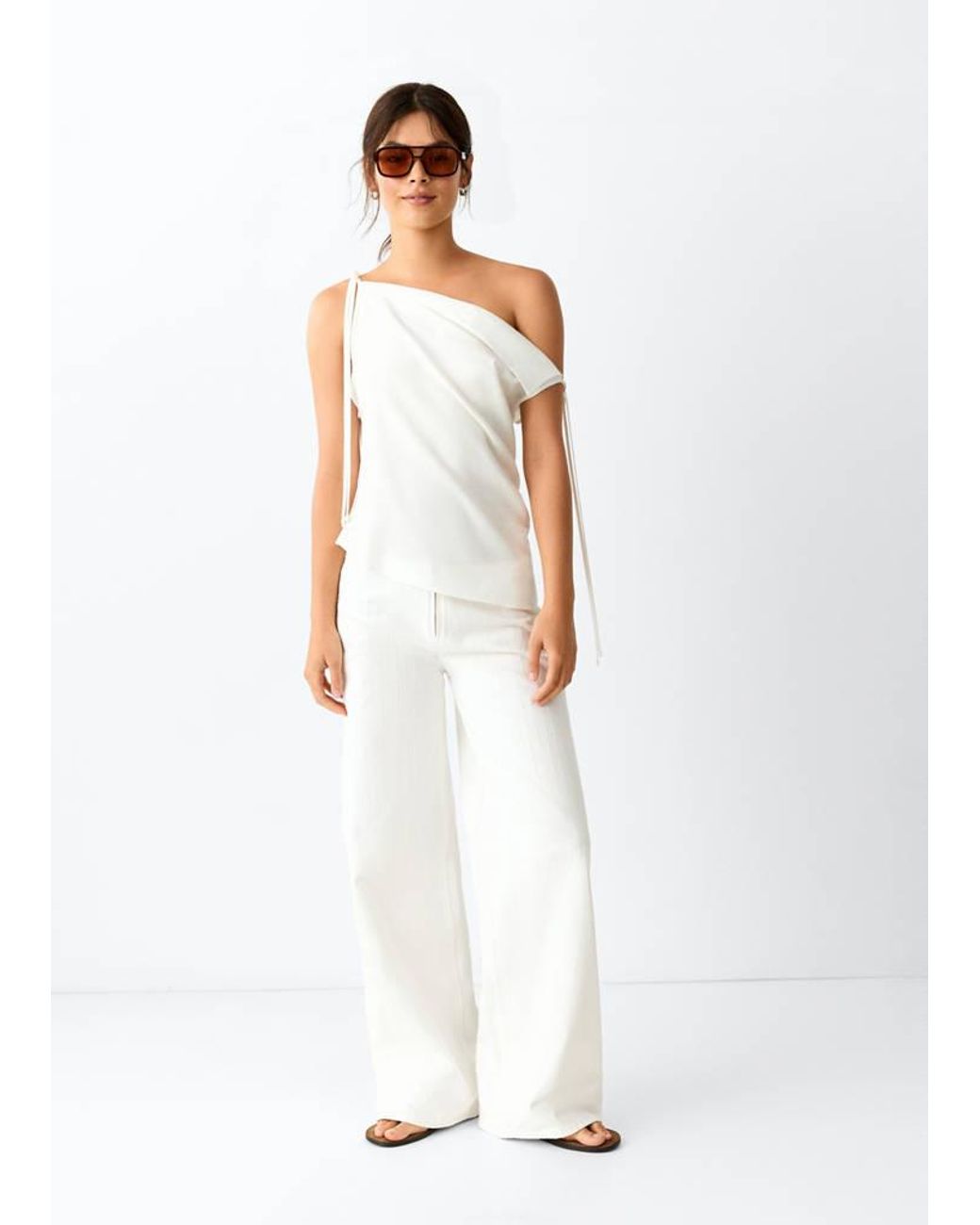 MANGO TEEN White Low-Waist Striped Texture Jeans
