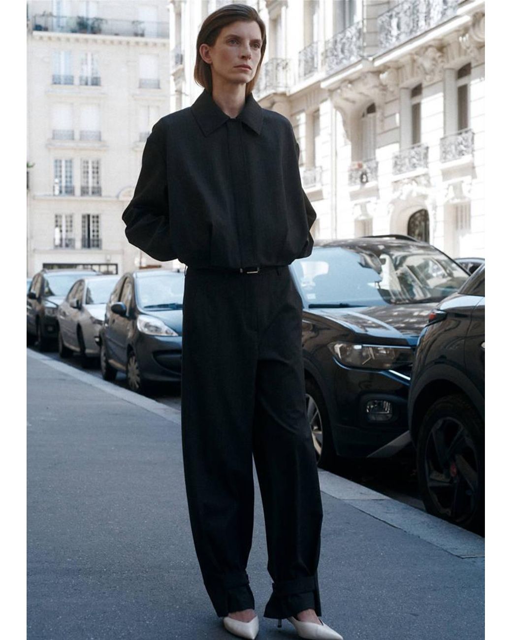 Mango Black Adjustable-Hem Pinstripe Trousers