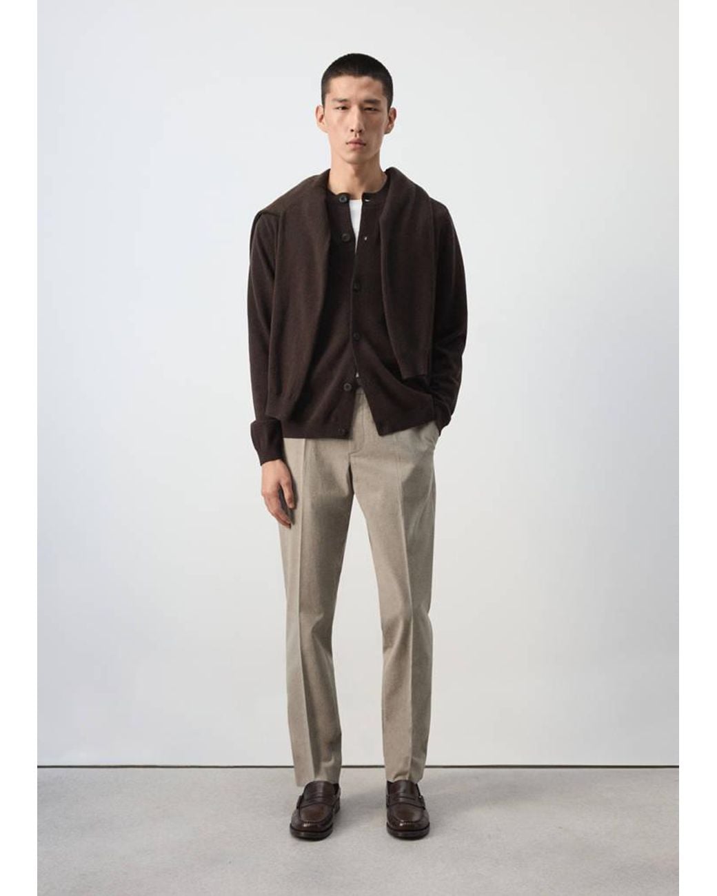 Mango Brown 100% Wool Fine-Knit Cardigan for men