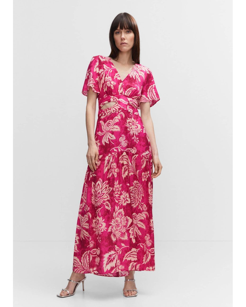 Mango Floral Dress With Cutout in Pink Lyst UK
