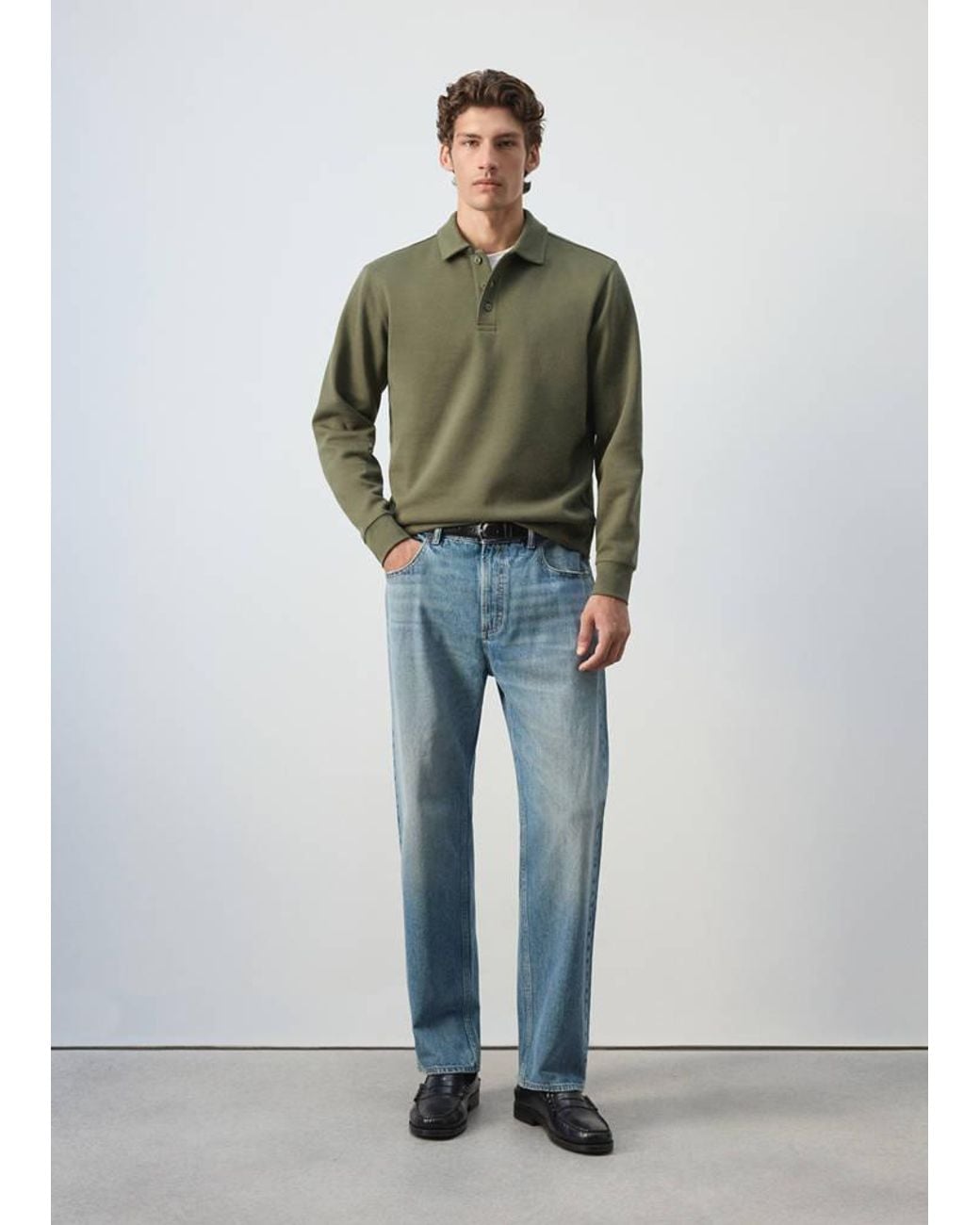 Mango Green Regular Fit Polo-Neck Sweatshirt for men