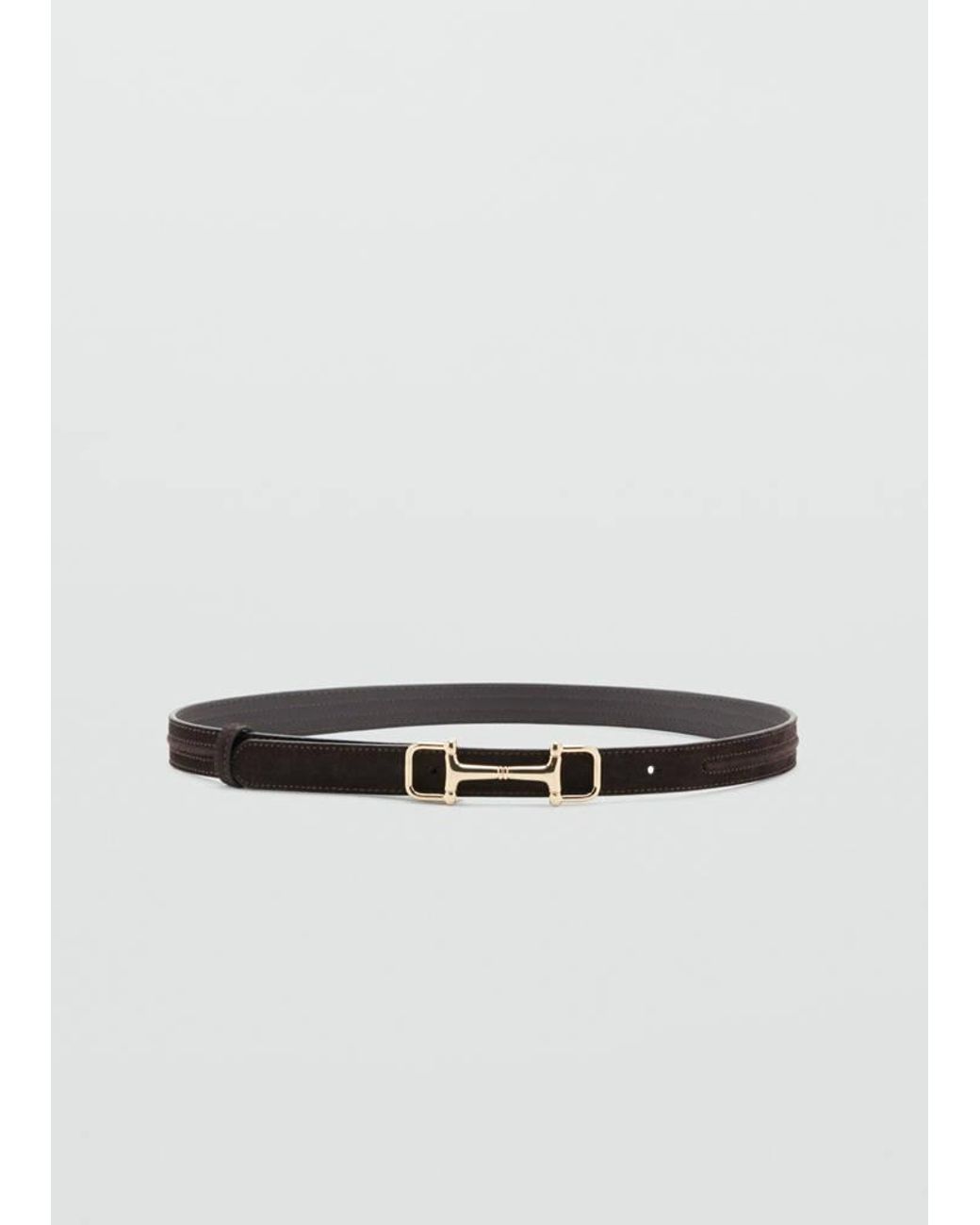 Mango White Leather Belt With Equestrian Metal Detail