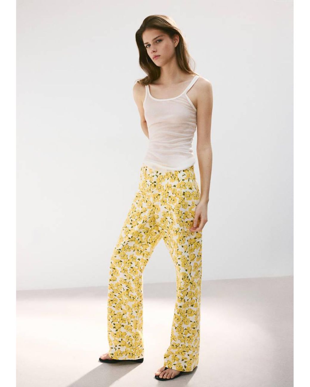 Mango Metallic Straight-Leg Jeans With Floral Pattern