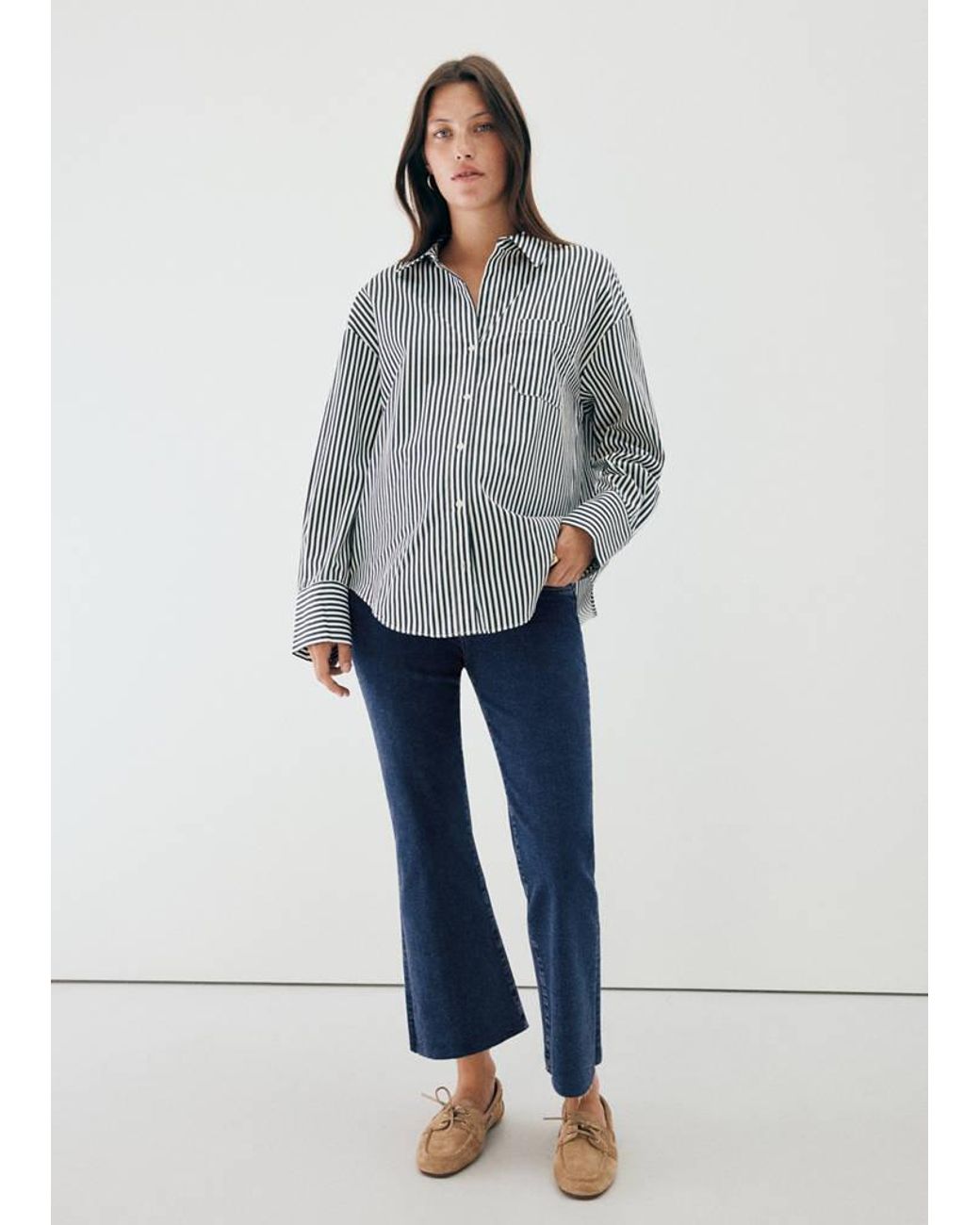 Mango Blue Maternity Flared Cropped Jeans