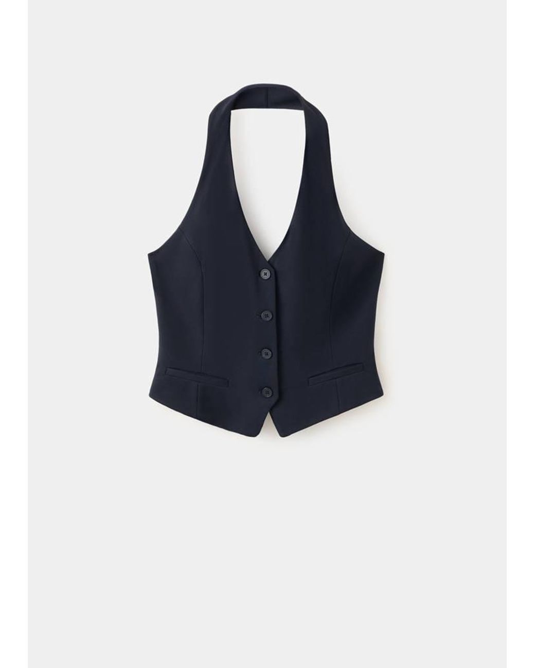 Mango Blue Halter-Neck Gilet With Buttons