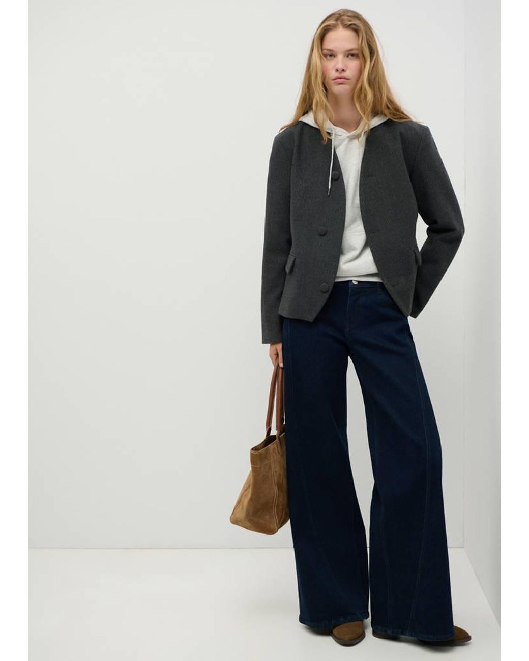 MANGO TEEN Blue Wide-Leg Jeans With Decorative Stitching