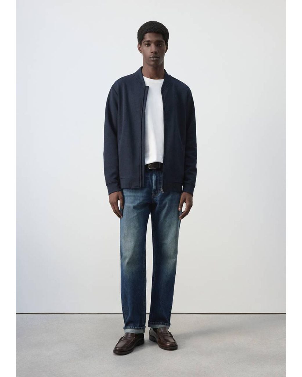 Mango Blue Cotton-Blend Bomber Jacket for men