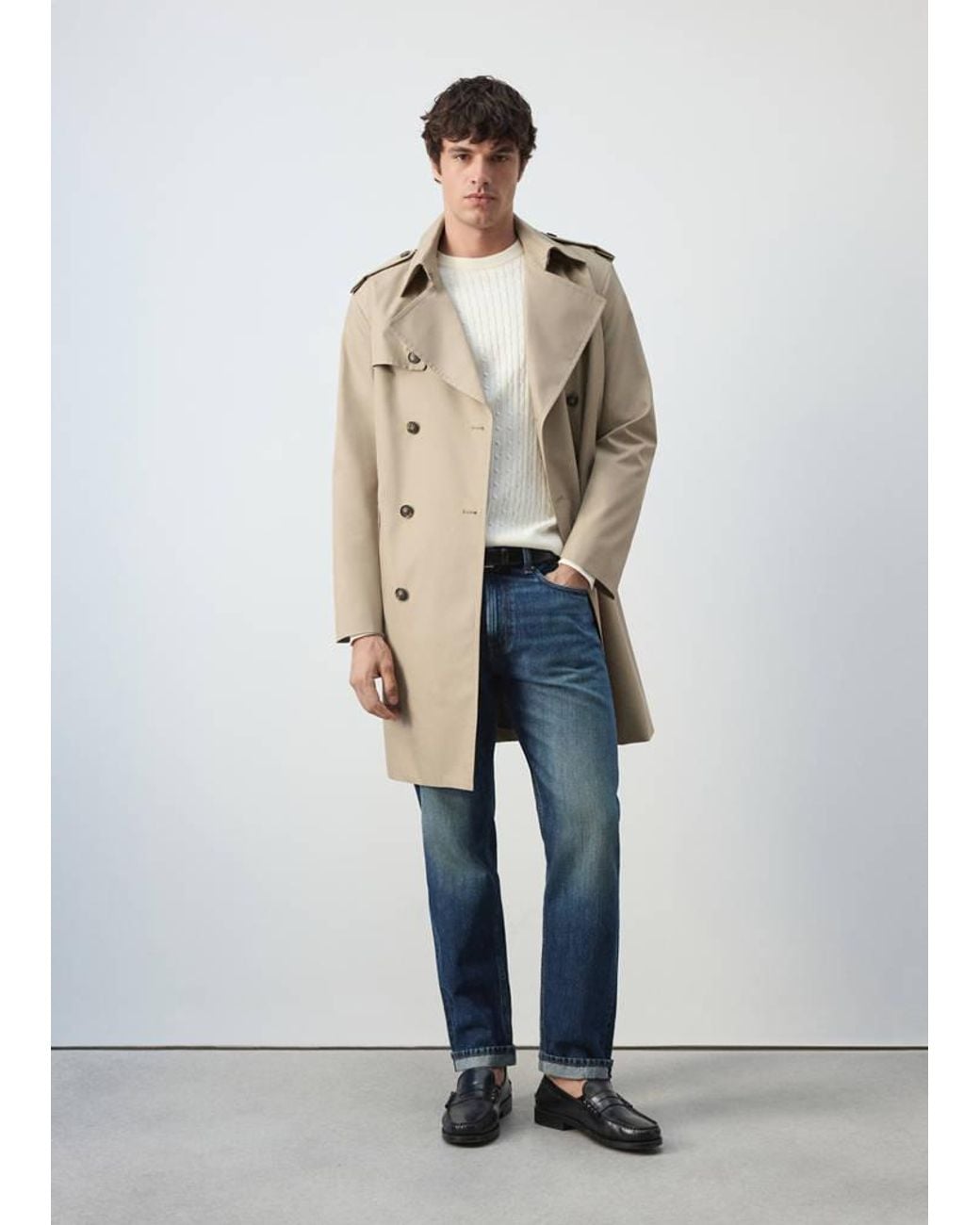 Mango White Water-Repellent Belted Trench Coat for men