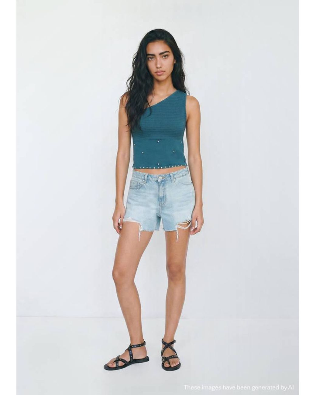 MANGO TEEN Blue Frayed Detail Shorts
