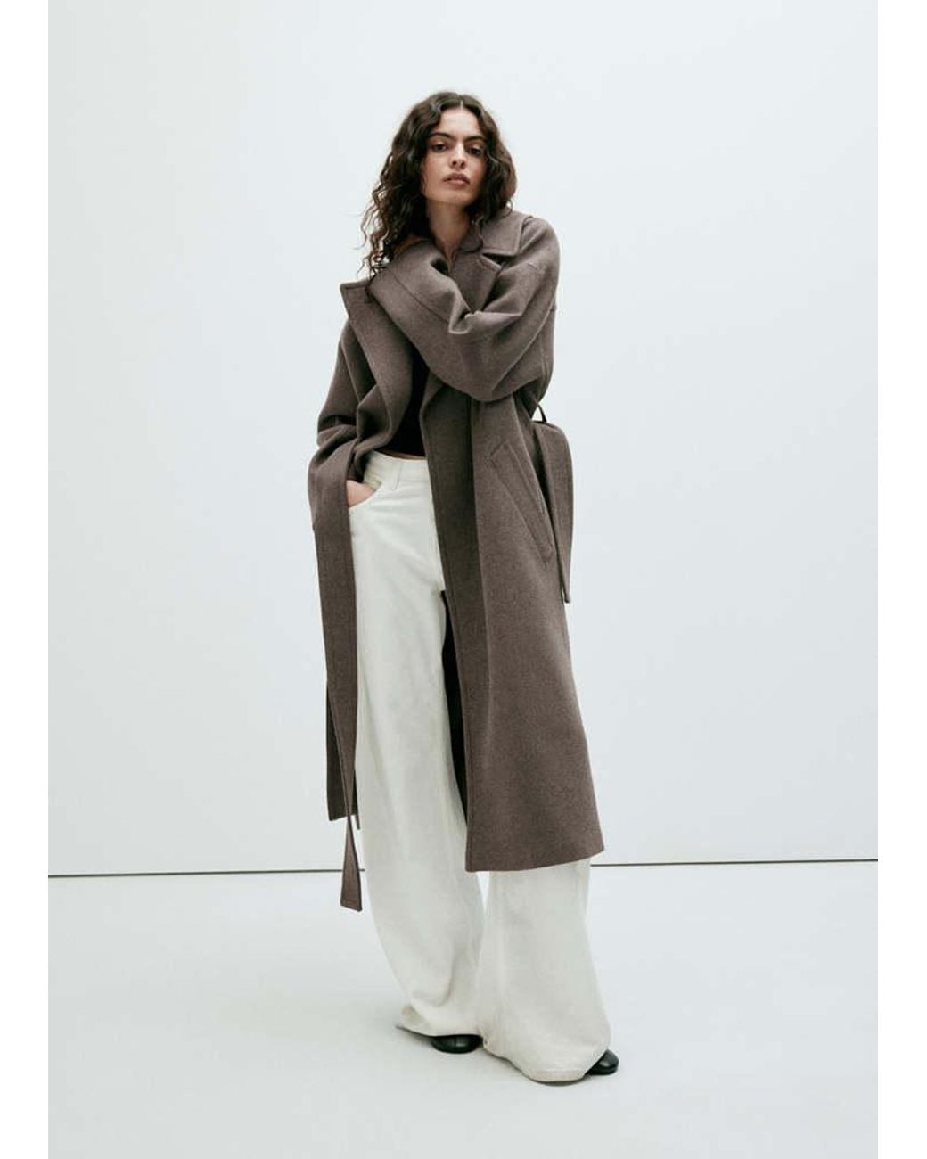 Mango White Manteco Wool Coat With Belt