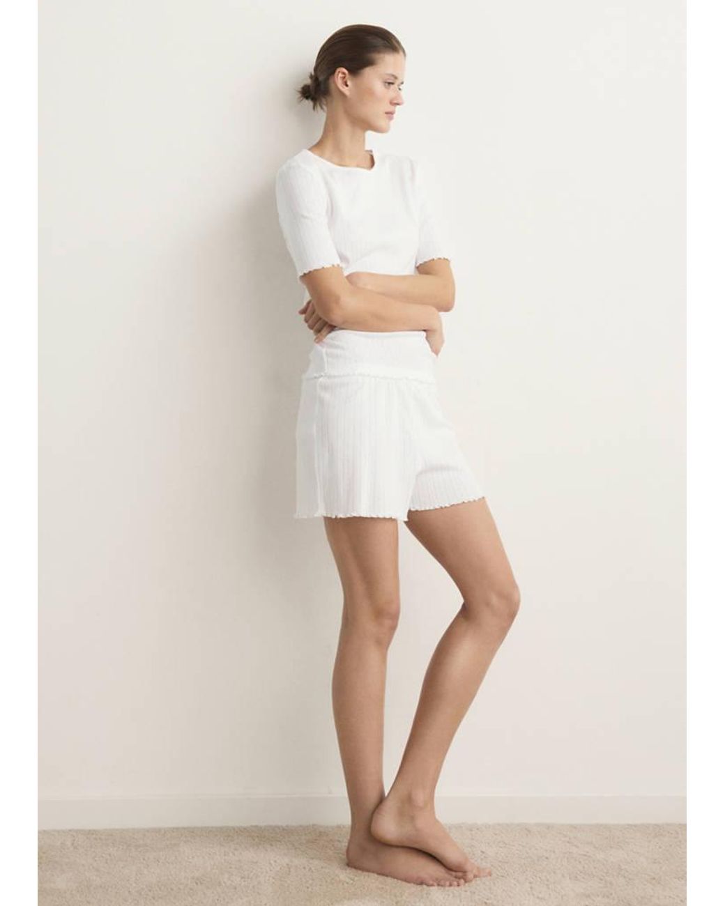 Mango Natural Openwork Cotton Shorts