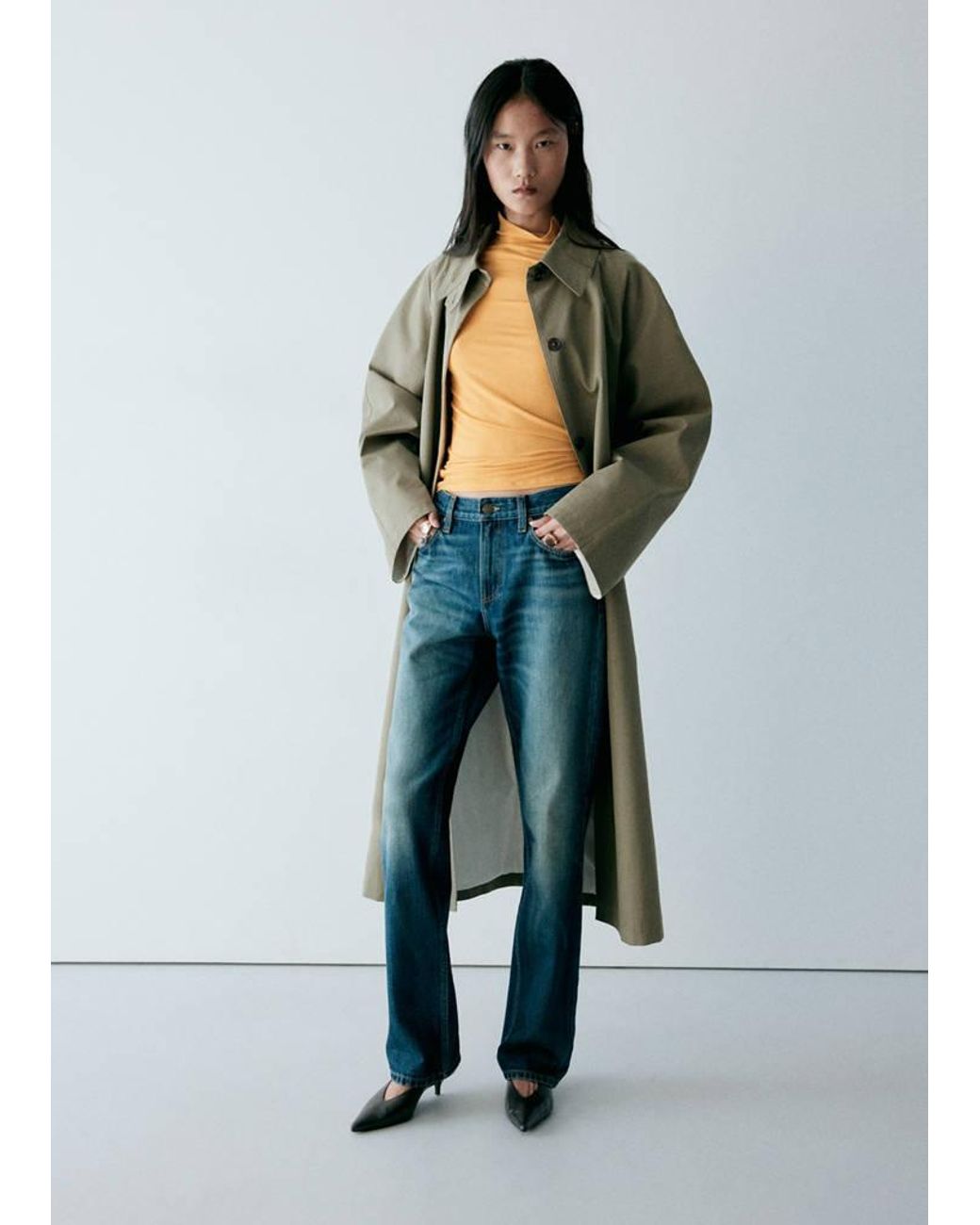 Mango Yellow Ribbed High Neck T-Shirt
