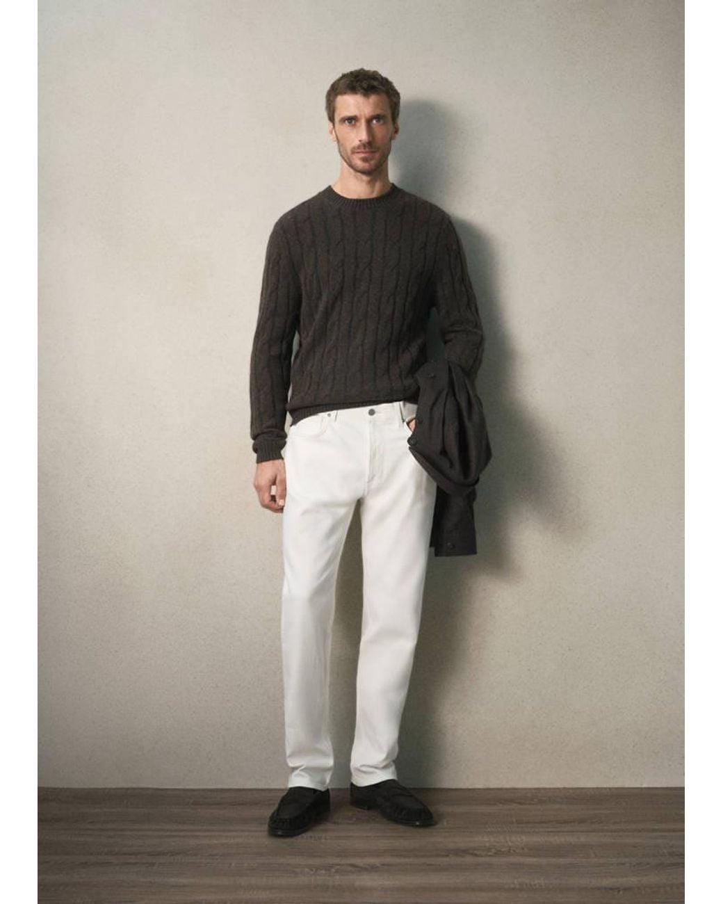 Mango White Regular Fit Italian Cotton Jeans for men