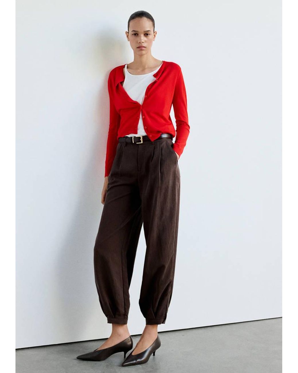 Mango Red Knitted Button Cardigan