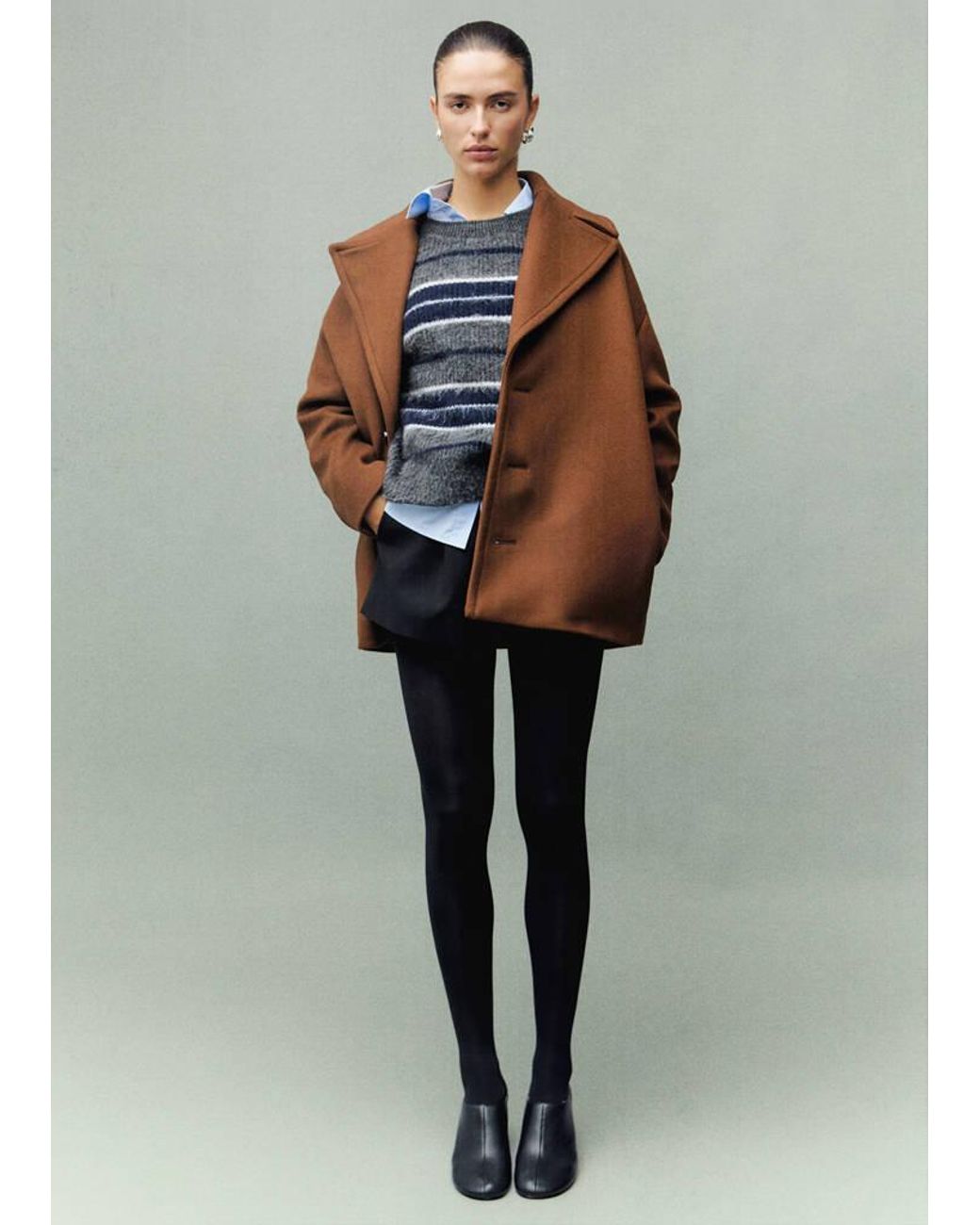 Mango Brown Manteco Wool Coat With Lapels