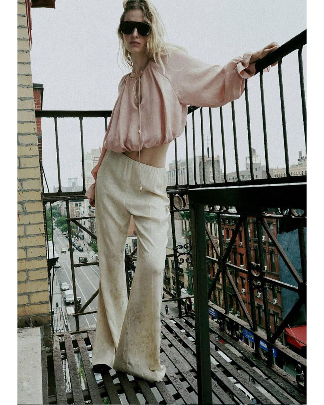 Mango Pink Gathered Lyocell Blouse
