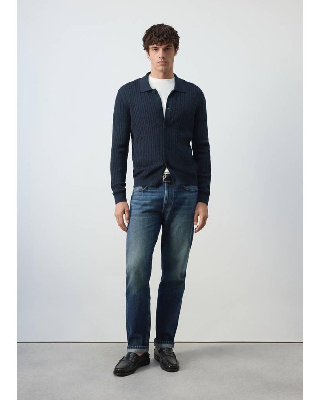 Mango Blue Knitted Braided Cardigan for men
