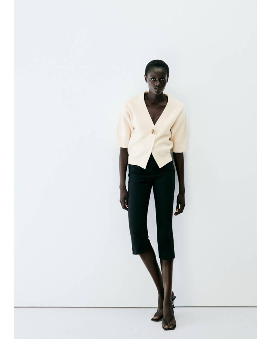 Mango Gray Knitted Cardigan With Jewel Button